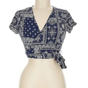 Forever 21 Navy and White Paisley Wrap Blouse